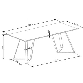 Table à manger rectangulaire 180 cm x  90 cm x 76 cm