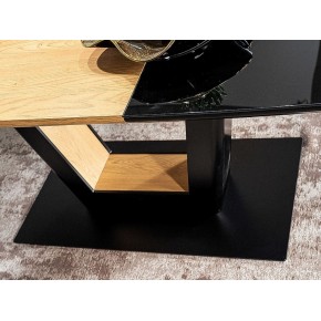 Table à manger extensible avec plateau en verre 160-220 cm x 90 cm x 76 cm - Chêne/Noir
