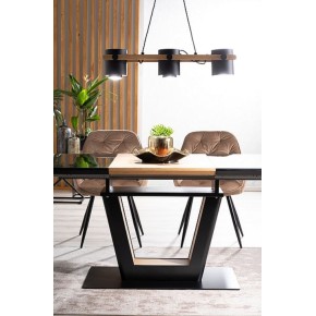Table à manger extensible avec plateau en verre 160-220 cm x 90 cm x 76 cm - Chêne/Noir