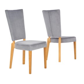 Lot de 2 chaises en tissu - Chêne miel/Gris