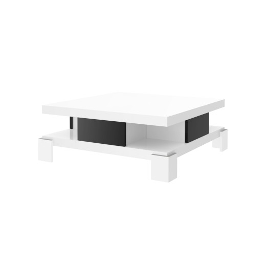 Table basse design 4 tiroirs 104 x 104 x 40 cm - Blanc/Noir
