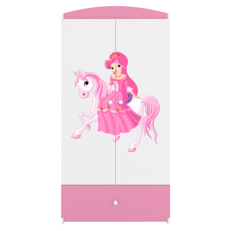 Armoire enfant Princesse sur un Cheval 2 portes 1 tiroir de rangement - Rose