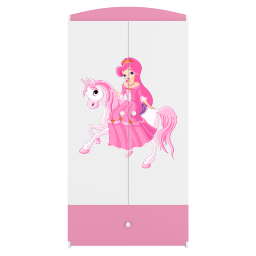 Armoire enfant Princesse sur un Cheval 2 portes 1 tiroir de rangement - Rose